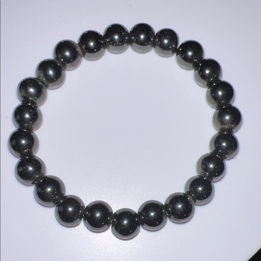 Hematite Beaded Stretch Bracelet - Shiny Dark Gray